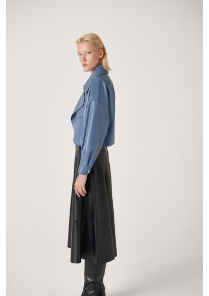 Jules Kısa Deri Ceket Blue Ice fırsatları