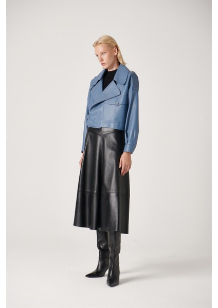 Jules Kısa Deri Ceket Blue Ice indirimleri