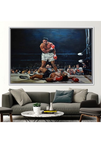 1 Parça Beyaz Çerçeveli Kanvas Tablo, Muhammed Ali Vs Sonny Liston Posteri, fiyatları