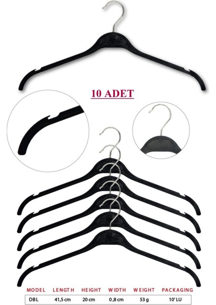 Tena Moda Unisex Siyah Dolgulu Kıyafet Elbise Gömlek Askısı 10 Adet