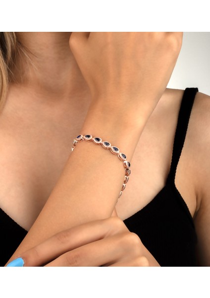 925 Ayar Gümüş Safir Renk Damla Model Bileklik (Rose) fırsatları