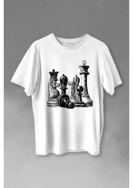Chess Satranç Taşları Fil At Kale Vezir Santranç Baskılı T-Shirt Unisex T-Shirt