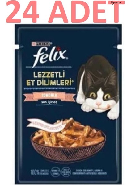 Felix Pouch Somonlu Lezzetli Et Dilimleri Yaş Kedi Maması 80 grX24 Adet
