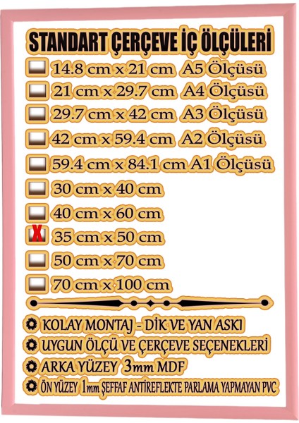 MİXEFOR Boş Çerçeve - 35CM x 50CM Iç Ölçü -Renk PEMBE-Arka Yüzey 3mm Mdf- Ön yüzey Kırılmaz parlama yapmayan Antireflektif fırsatları