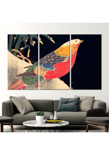 3 Parçalı Kanvas Tablo, Japon Sanat Kuş Tuvali, Japon Baskılı, Hayvan Baskılı, Kuş Posteri,