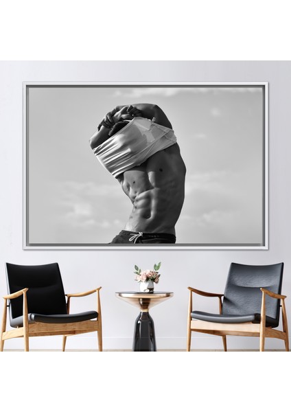1 Parça Beyaz Çerçeveli Kanvas Tablo, Şehvetli Adam Fotoğrafı, Duvar Süsü, Kanvas Baskı
