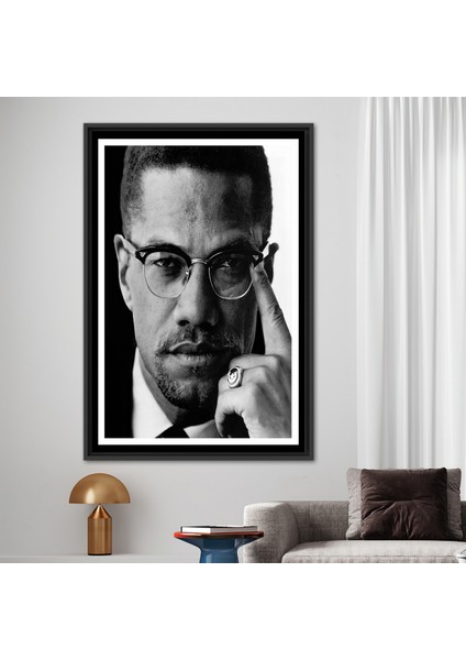 1 Parça Siyah Çerçeveli Kanvas Tablo, Malcom X, Ünlü Kanvas Poster, Malcom x Kanvas Poster,