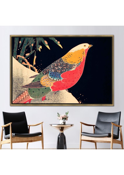 1 Parça Gold Çerçeveli Kanvas Tablo, Japon Sanat Kuş Tuvali, Japon Kanvas, Hayvan Kanvas Poster,