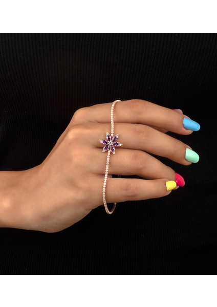 925 Ayar Gümüş Ametist Nergis Çiçeği Su Yolu Bileklik fiyatları