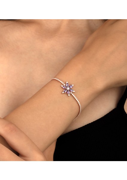 925 Ayar Gümüş Ametist Nergis Çiçeği Su Yolu Bileklik modelleri