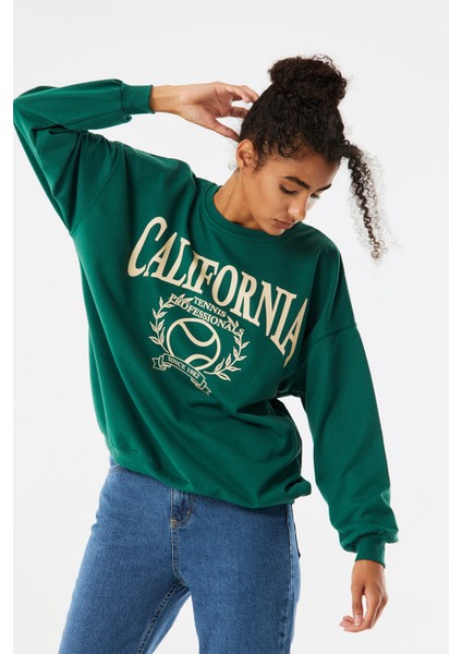 California Baskılı Oversize Sweatshirt