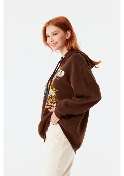 Baskılı Kapüşonlu Oversize Sweatshirt modelleri