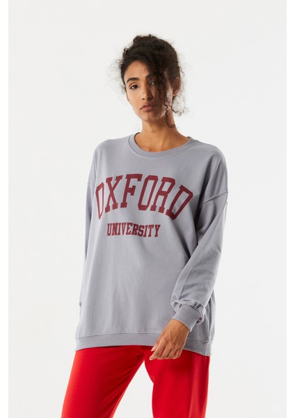 Oxford Baskılı Oversize Sweatshirt