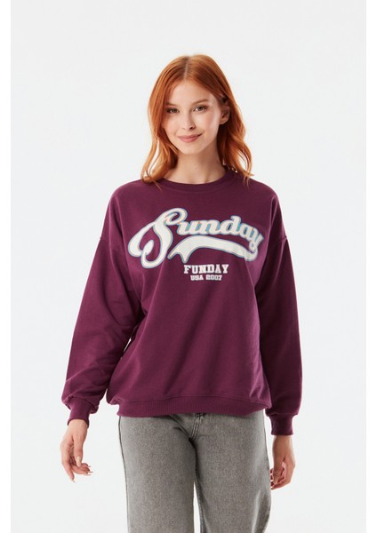 Sunday Baskılı Bisiklet Yaka Sweatshirt