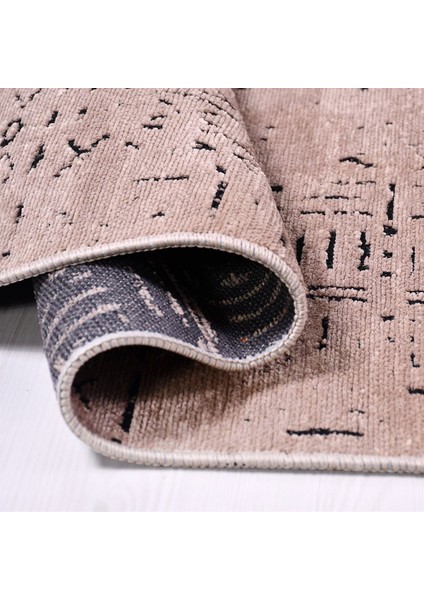 Crea Decolux Vena 8011 Bej Özel Kaymaz Tabanlı Pamuk Dokuma Kilim