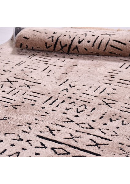 Crea Decolux Vena 8011 Bej Özel Kaymaz Tabanlı Pamuk Dokuma Kilim