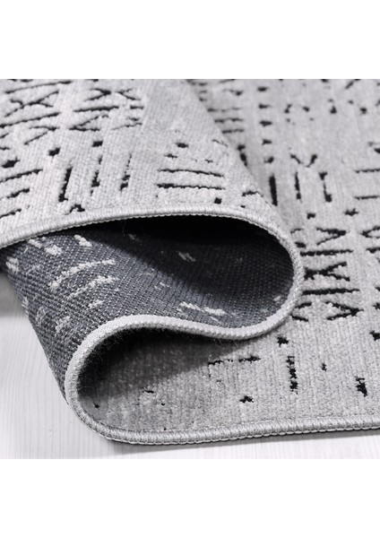Crea Decolux Vena 8015 Gri Özel Kaymaz Tabanlı Pamuk Dokuma Kilim