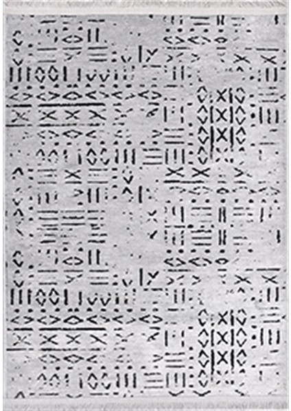Crea Decolux Vena 8015 Gri Özel Kaymaz Tabanlı Pamuk Dokuma Kilim