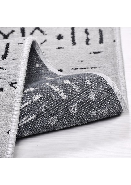 Crea Decolux Vena 8015 Gri Özel Kaymaz Tabanlı Pamuk Dokuma Kilim