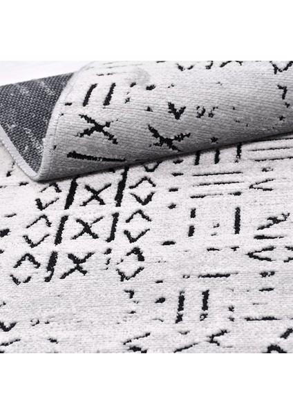 Crea Decolux Vena 8015 Gri Özel Kaymaz Tabanlı Pamuk Dokuma Kilim