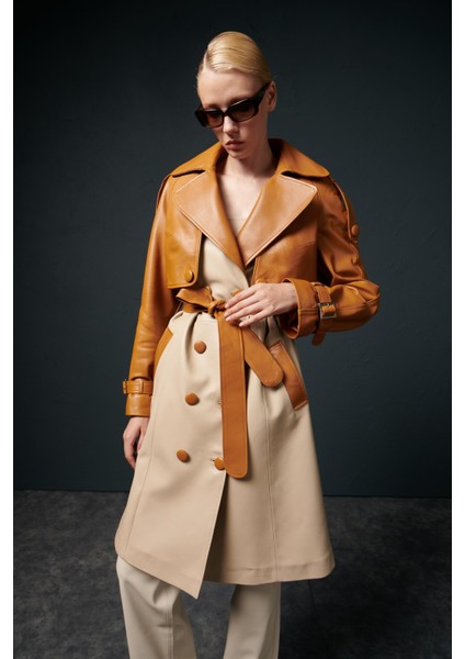 Elsa Bağlamalı Deri Trençkot