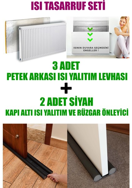 Ankaflex 3 Adet Kalorifer Peteği Arkası Isı Yalıtım Levhası ve 2 Adet Kapı Altı Rüzgar ve Ses Önleyici