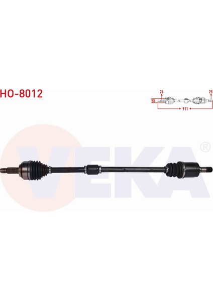 Honda Cıvıc Ix 1.6i 5 A-T Uzunluk 911 mm 2012-2016 Komple Aks Sağ Ön 44305TR0J01