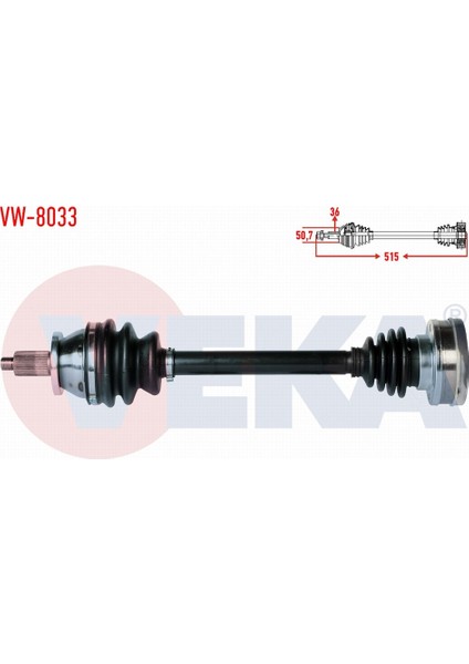 Volkswagen Polo (6r,6c) 1.4 M-T Uzunluk 515MM 2009- Komple Aks Sol Ön 6R0407761