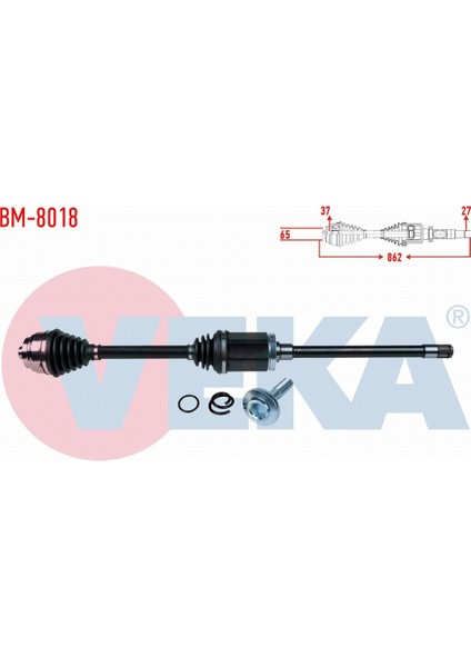 Bmw 5 Serısı (F10) 525 D X-Drıve A-T Uzunluk 862 mm 2010- Komple Aks Sağ Ön 31607593044|31607618680