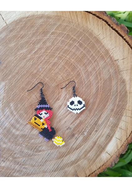 Miyuki Boncuk El Yapımı Sevimli Cadı Kurukafa Küpe Halloween Cadılar Bayramı