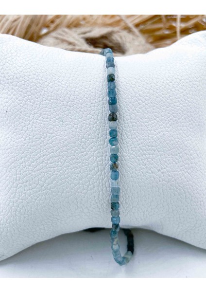 Mavi Turmalin Doğal Taş Bileklik Kare Kesim 2*2 mm