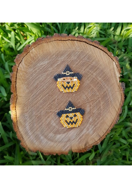 Miyuki Boncuk El Yapımı Balkabağı Halloween Cadılar Bayramı Broş - Yaka Iğnesi
