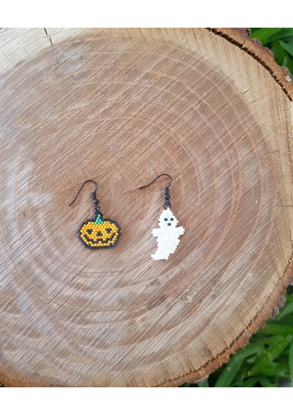 Miyuki Boncuk El Yapımı Balkabağı Hayalet Küpe Halloween Cadılar Bayramı