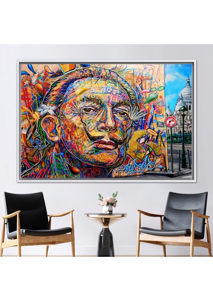 1 Parça Beyaz Çerçeveli Kanvas Tablo, Renkli Duvar Süsü, Salvador Dali Baskılı,