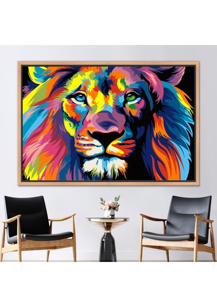 1 Parça Naturel Çerçeveli Kanvas Tablo, Modern Baskılı, Aslan Kanvas Poster, Renkli Aslan Baskılı,