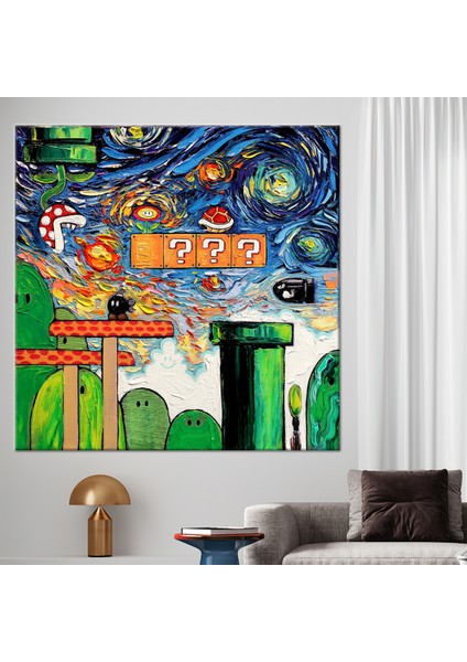 1 Parça Kanvas Tablo, Mario World Van Gogh, Super Mario Hediye Kanvas, Mario World Kanvas,