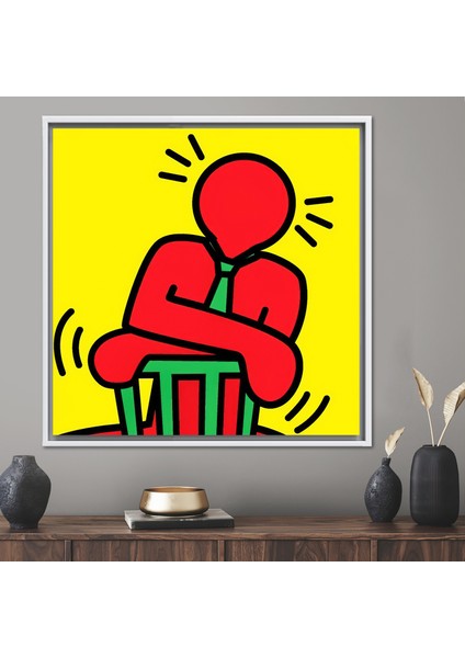 1 Parça Beyaz Çerçeveli Kanvas Tablo, Keith Haring, Grafiti Sanat Eseri, Soyut Adam Kanvas Baskı,