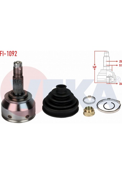 Fıat Doblo (152,263) 1.6 Mjt 25X26X51 Uzunluk 149 mm 2010 - Aks Kafası Sol - Sağ Ön Dış 46307914