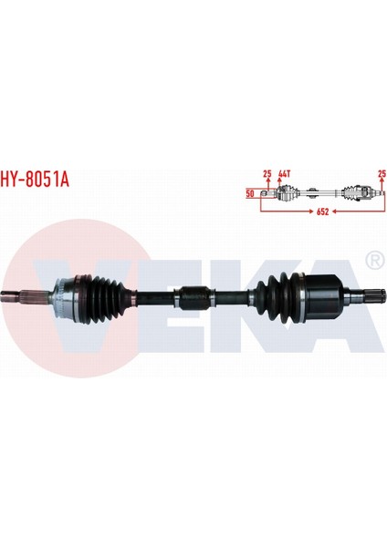 Hyundaı Elantra 1.6i A - T/m - T 2001 - 2007 Komple Aks Sol Ön Absli 44 Dış Uzunluk 652MM 49501 - 2D001