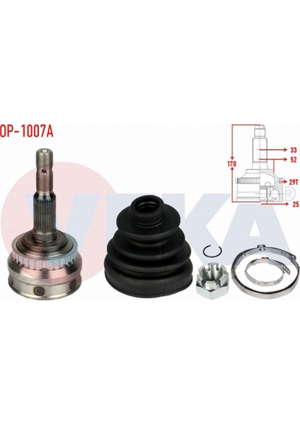 Opel Vectra B 2.0i Abslı 29 Dıs 33X25X52 Uzunluk 170,8 mm 1995 - 2003 Aks Kafası Sol - Sağ Ön Dış 374262