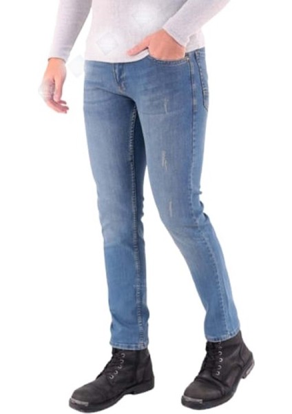 Erkek Denim Slim Likralı Lazer Tırnaklı Kot Pantolon Tom S 473-904 - Açık Mavi - 38