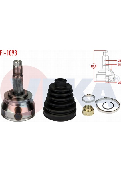 Fıat Doblo (152,263) 1.3 Mjt 25X25X51 Uzunluk 145,5 mm 2010 - Aks Kafası Sol - Sağ Ön Dış 46308629