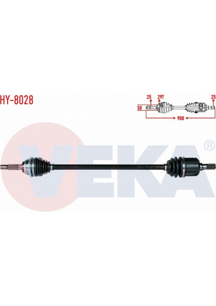 Hyundaı Accent Admıre 1.3 - 1.5 - 1.6 2003 - 2006 Komple Aks Sağ Ön Absli 29 Dış Uzunluk 908MM 49500 - 25210