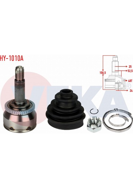 Hyundaı Accent Aks Kafası Sol - Sağ Ön Dış Absli 48 Dış 25X24X52,5 Uzunluk 158,5MM 49500 - 1R300