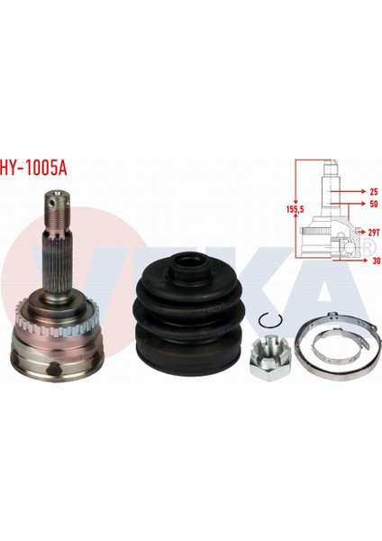 Hyundaı Elantra 1.6i A - T 01 - 07 Aks Kafası Sol - Sağ Ön Dış Absli 29 Dış 25X30X50 Uzunluk 156 mm