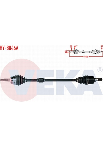 Hyundaı I20 (Pb, Pbt) 1.4 Crdı M - T Abslı 48 Dıs Uzunluk 938MM 2008 - 2015 Komple Aks Sağ Ön 495001J450