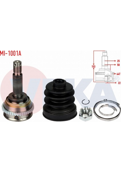Hyundaı Accent I (X - 3) 1.3i Abslı 44 Dıs 25X22X50 Uzunluk 153MM 94 - 00 Aks Kafası Sol - Sağ Ön Dış