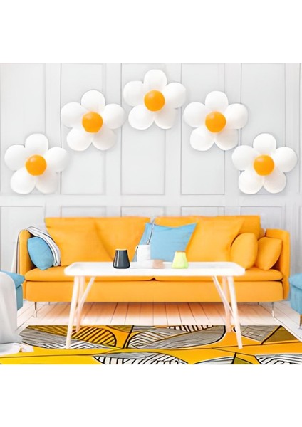 Beyaz Limon Sarı Lateks Balon Papatya Çiçek Tema Balonlar