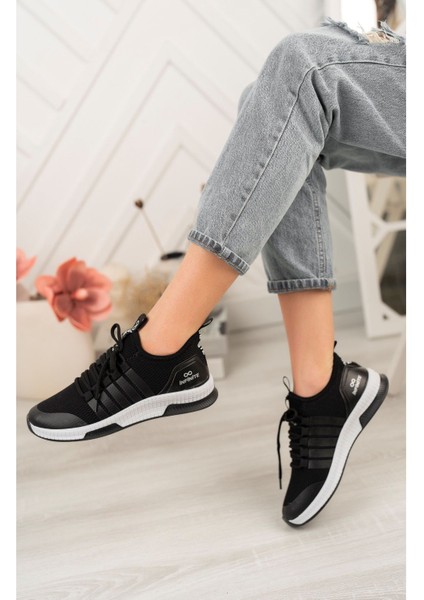 Fileli Siyaha Beyaz Taban Spor Ayakkabı