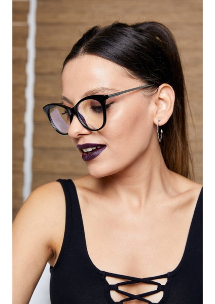 Kadın Mavi Işık Koruyucu Gözlük Siyah Kemik Çerçeve ile Şık Tasarım